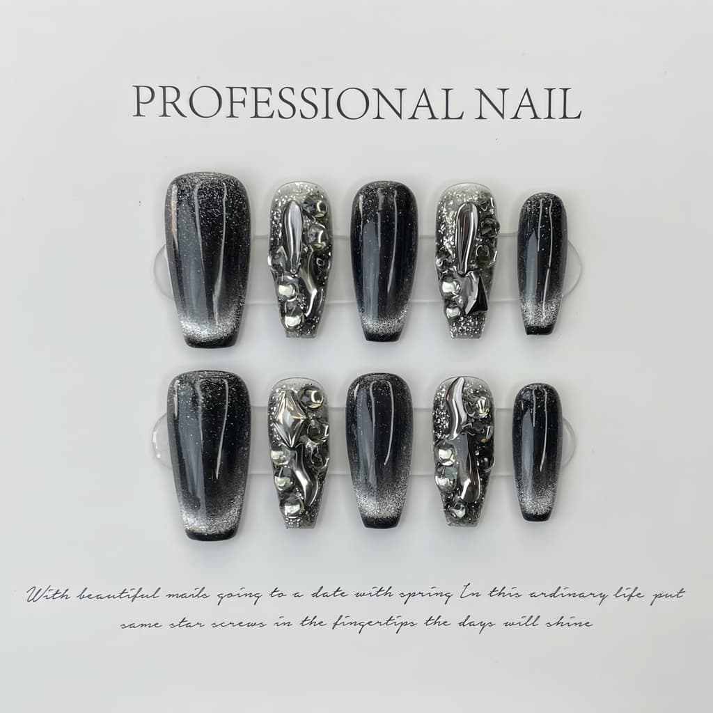[Top of the Star River] Spar Cat's Eye Niche Unhas falsas escuras Unhas usadas à mão Clareamento Remendo de Manicure aca