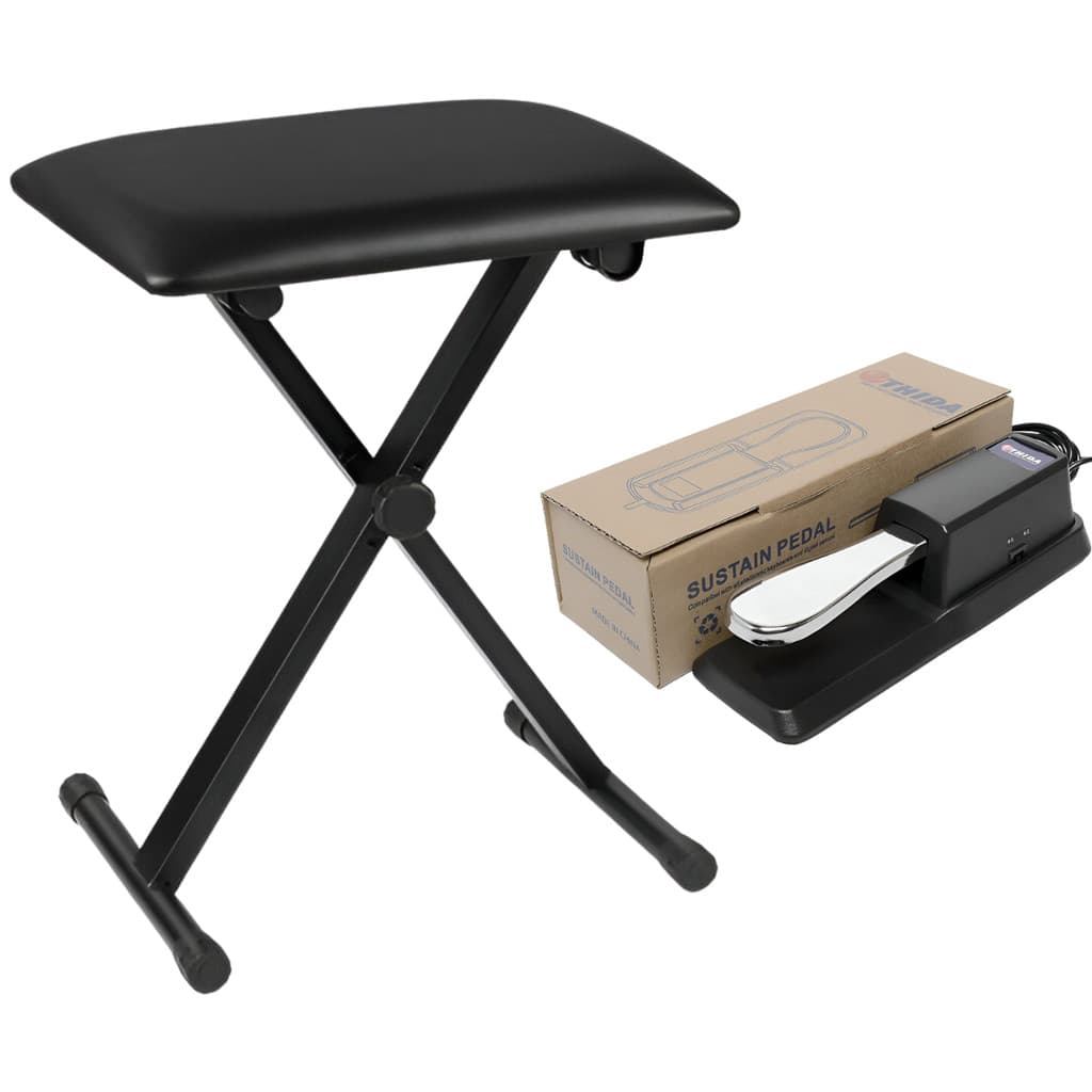 Banco Banqueta + Pedal Sustain – Kit Completo para Teclado Piano Digital
