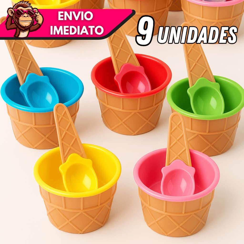 Kit 3/6/9 Potes Casquinha de Sorvete Atacado Festa Infantil Sobremesa Confeitaria Buffet