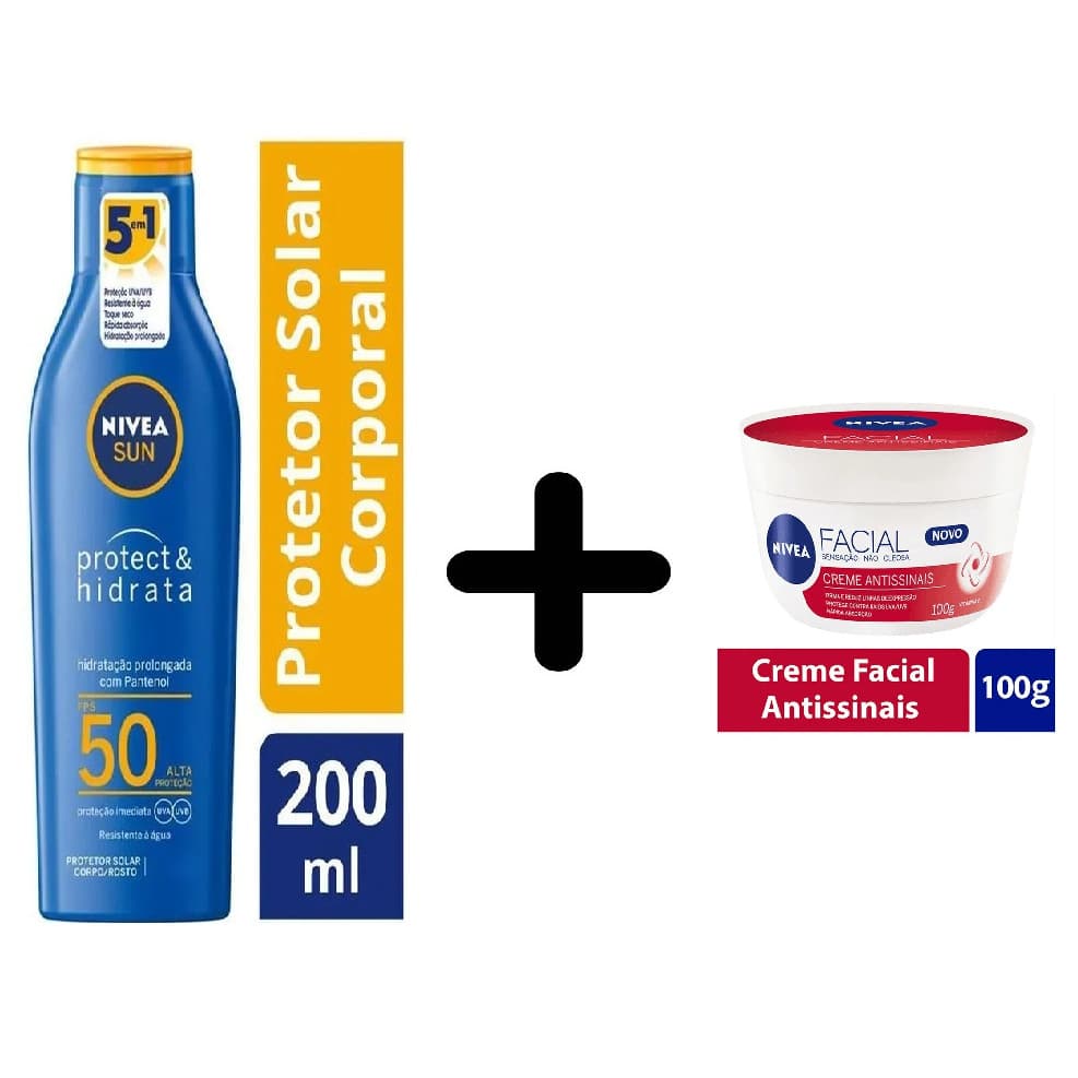 Kit NIVEA Protetor Solar FPS50 200ml + Creme Hidratante Facial Antissinais 100g