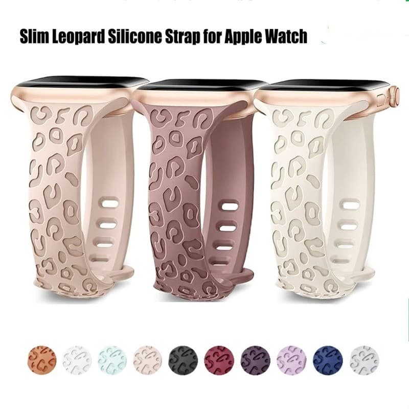 Pulseira De Silicone Leopardo Fina Para Apple Watch Series 11 10 9 8 7 6 5 4 3 2 1 SE SE2 Ultra 1/2/3 Faixa De Substitui