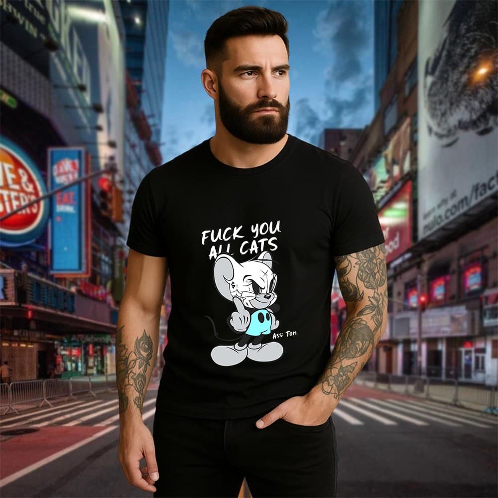 camiseta masculina algodão camisa fuck you all cats tom jerry