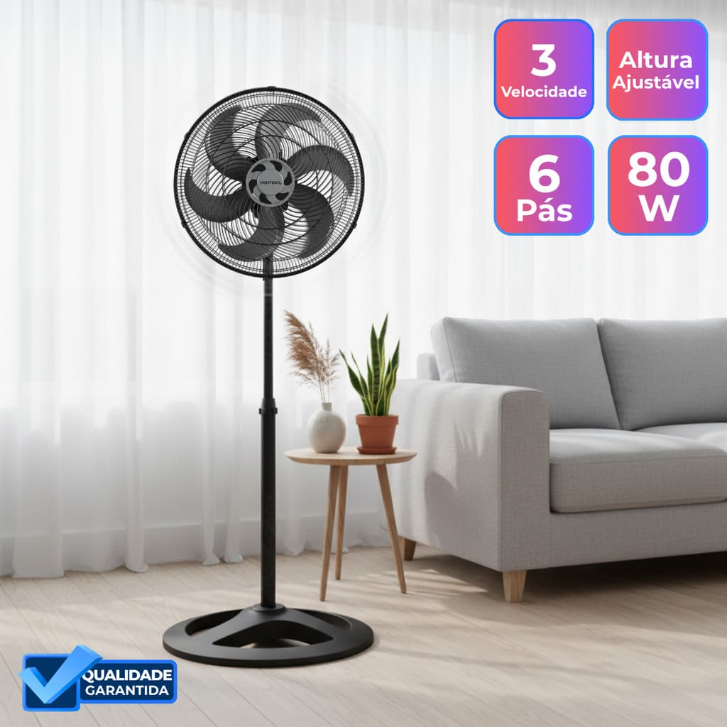 Ventisol Turbo 6 Ventilador de Coluna 40cm Preto Oscilante Altura Ajustavel Silencioso