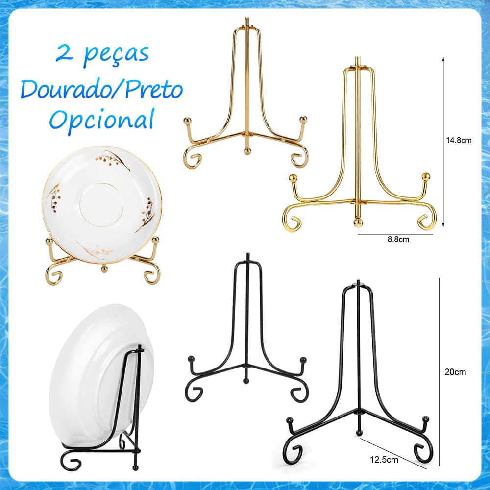 2 peças Suporte de Exposição de Suporte de Prato, Suporte de Prato,Suporte de Cavalete Resistent,Ouro/preto