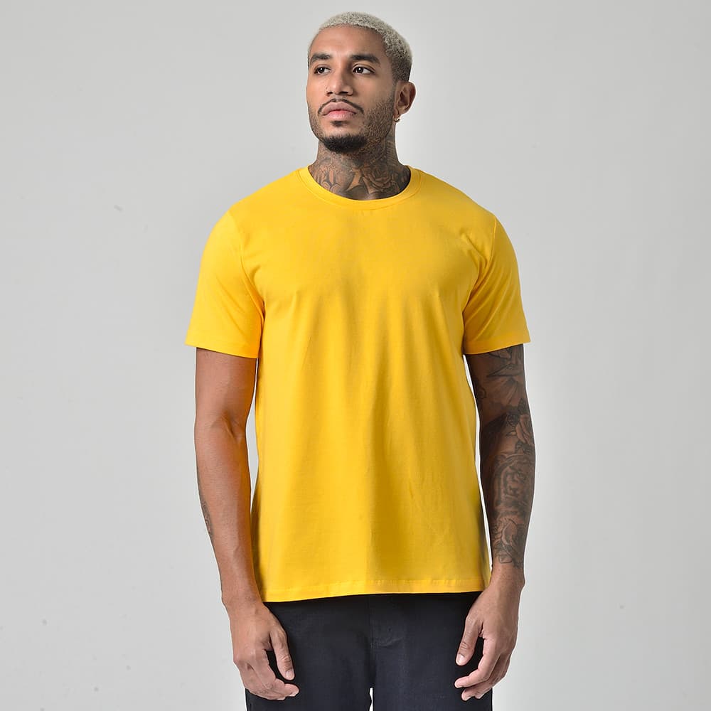 Camiseta Masculina Básica Gola Redonda Manga Curta Amarelo