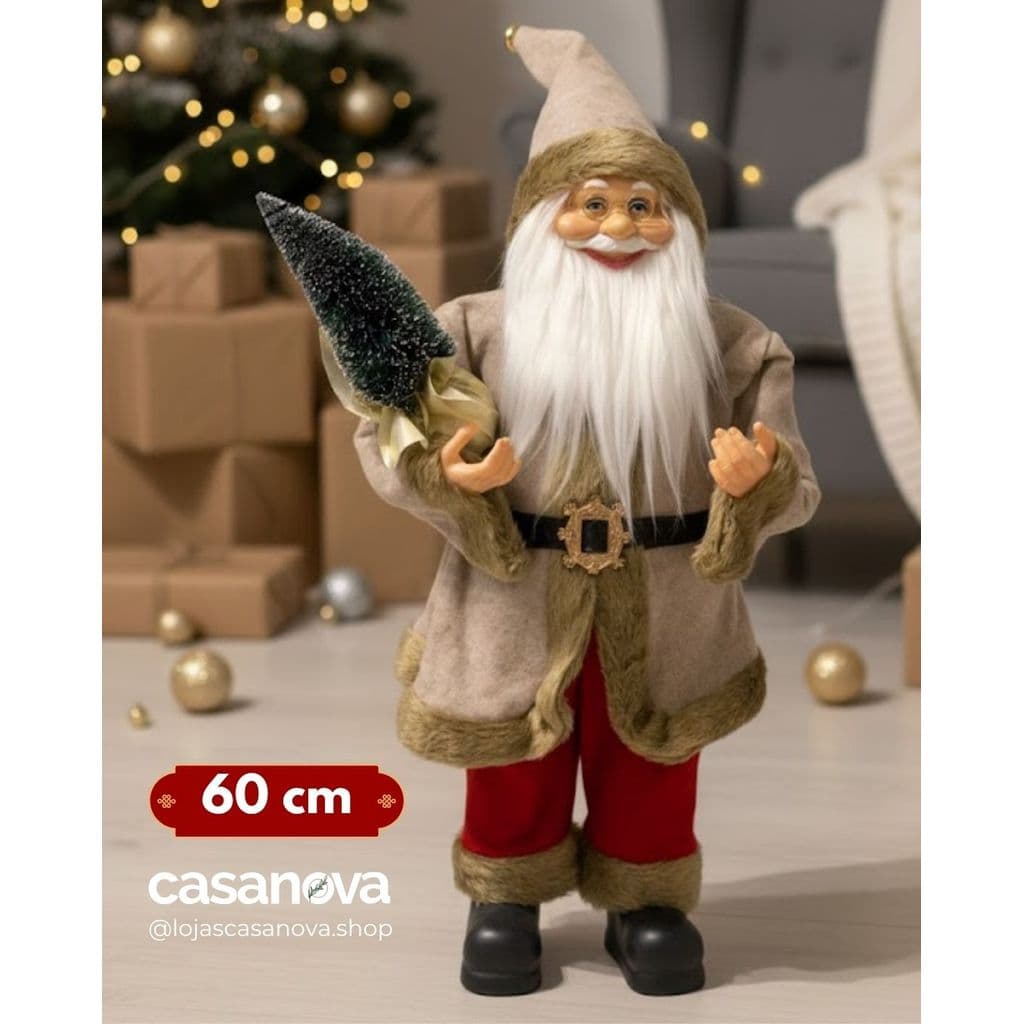 Papai Noel em Pé 60cm Bege/Vermelho – Decoração Natalina Premium
