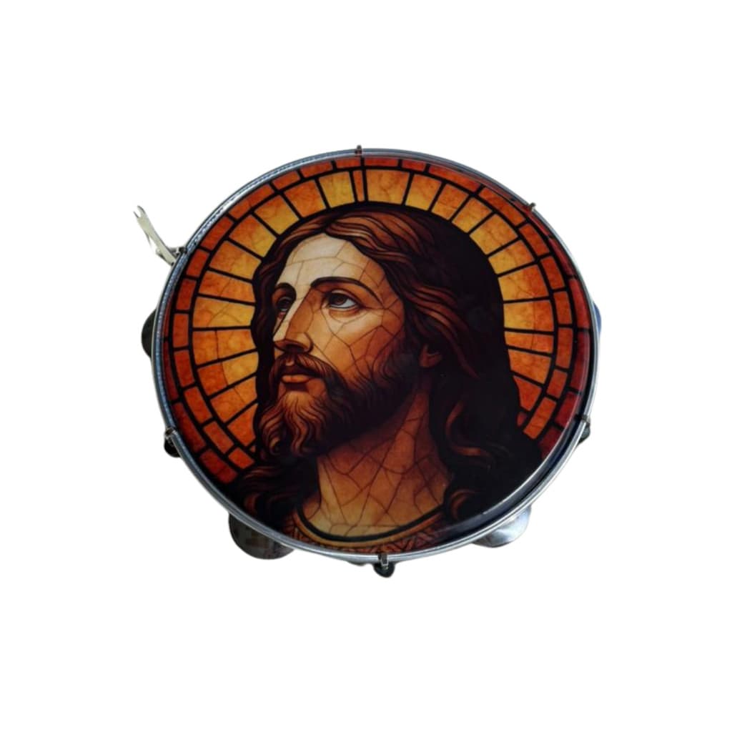 Pandeiro Profissional 10" Pele Leitosa Preta Jesus Cristo