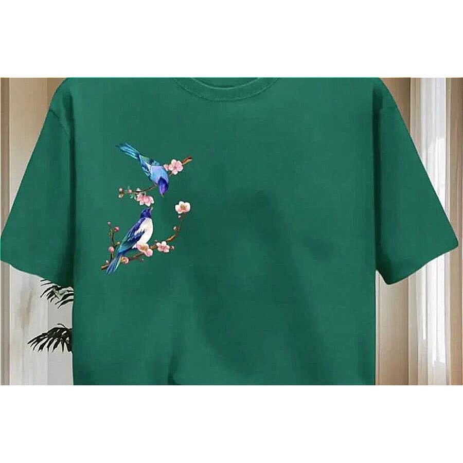 Camisa Unissex Casual Algodão 100% Camiseta Estampada Pássaros Natureza Lançamento 2025