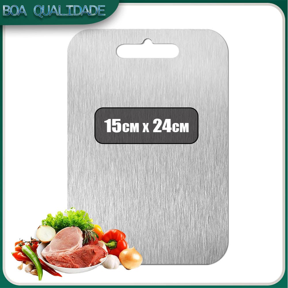 Tábua de corte dupla face em aço inoxidável para alimentos Tábua de corte para carne e produtos hortícolas - 15x24cm