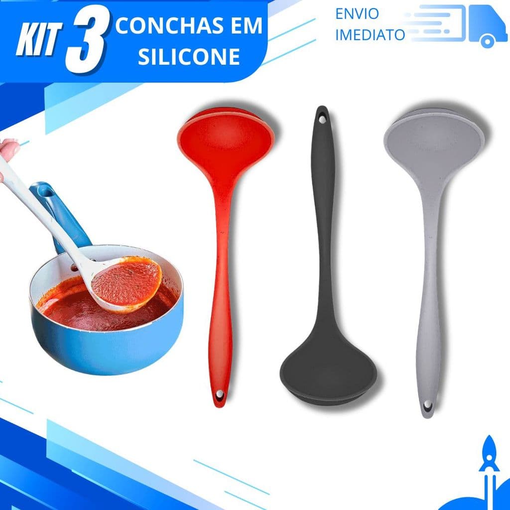 Kit 3/2/1 Concha de Silicone Alta Resistência Para Sopa Caldo Feijão Utensílio Doméstico Para Natal
