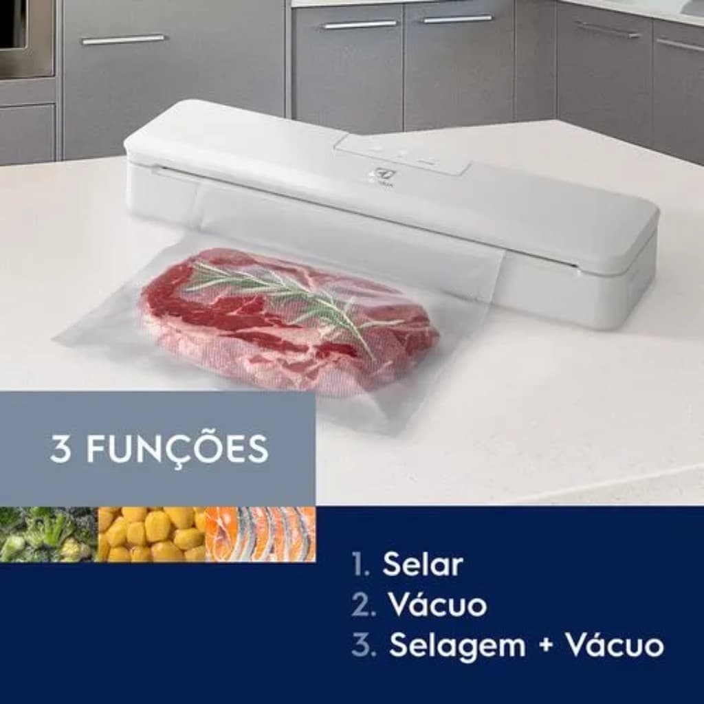 Seladora a Vácuo Electrolux Portátil Branca Silenciosa 127V Compacta Selagem Rápida Alimentos Fresco