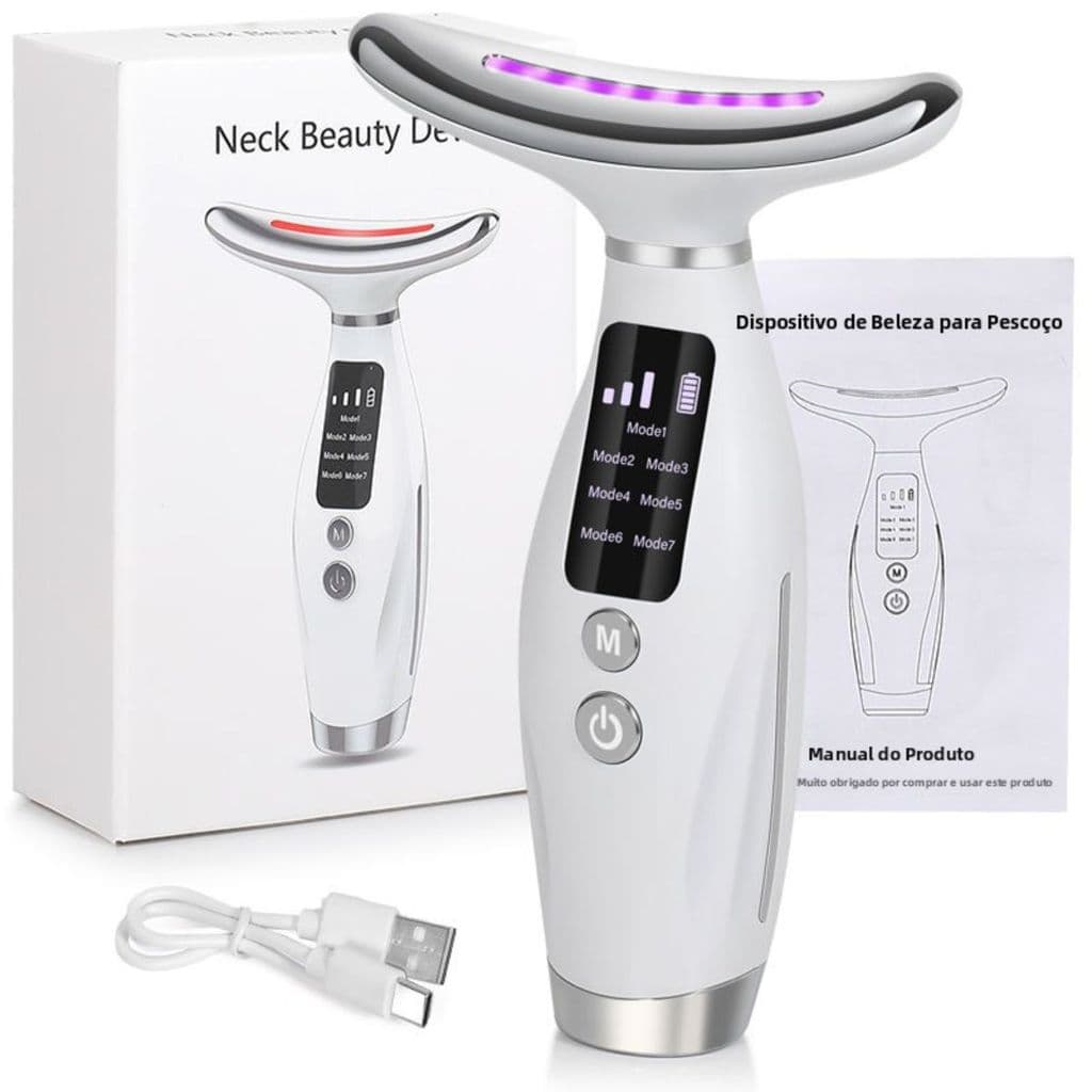 Aparelho Massageador Facial Led 7 Cores Lifting Pescoço USB