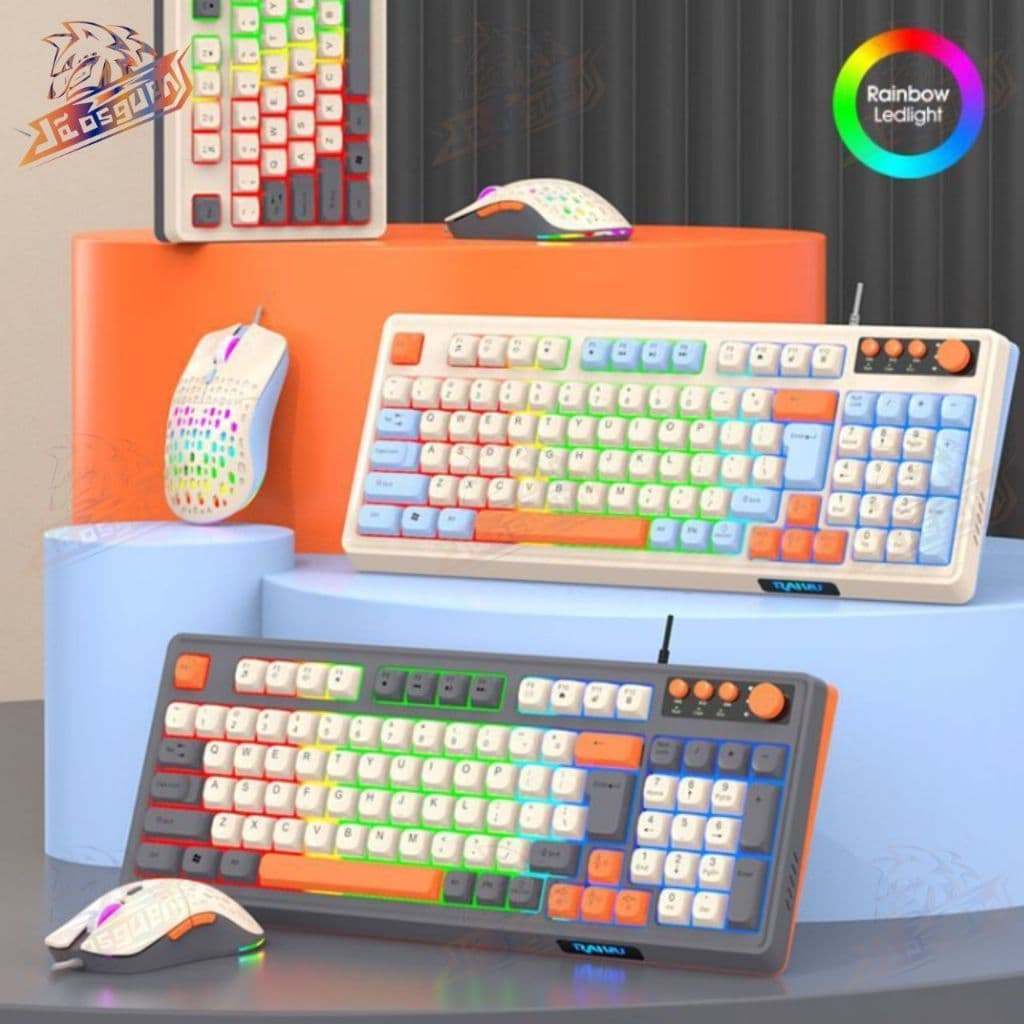Kit De Teclado E Mouse Para Jogos Com Fio Combinações De Três Cores Iluminadas 98 Teclas