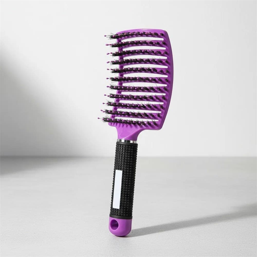 Escova Raquete com cerdas javali Desembaraçar cabelos Roxo Cod 1694
