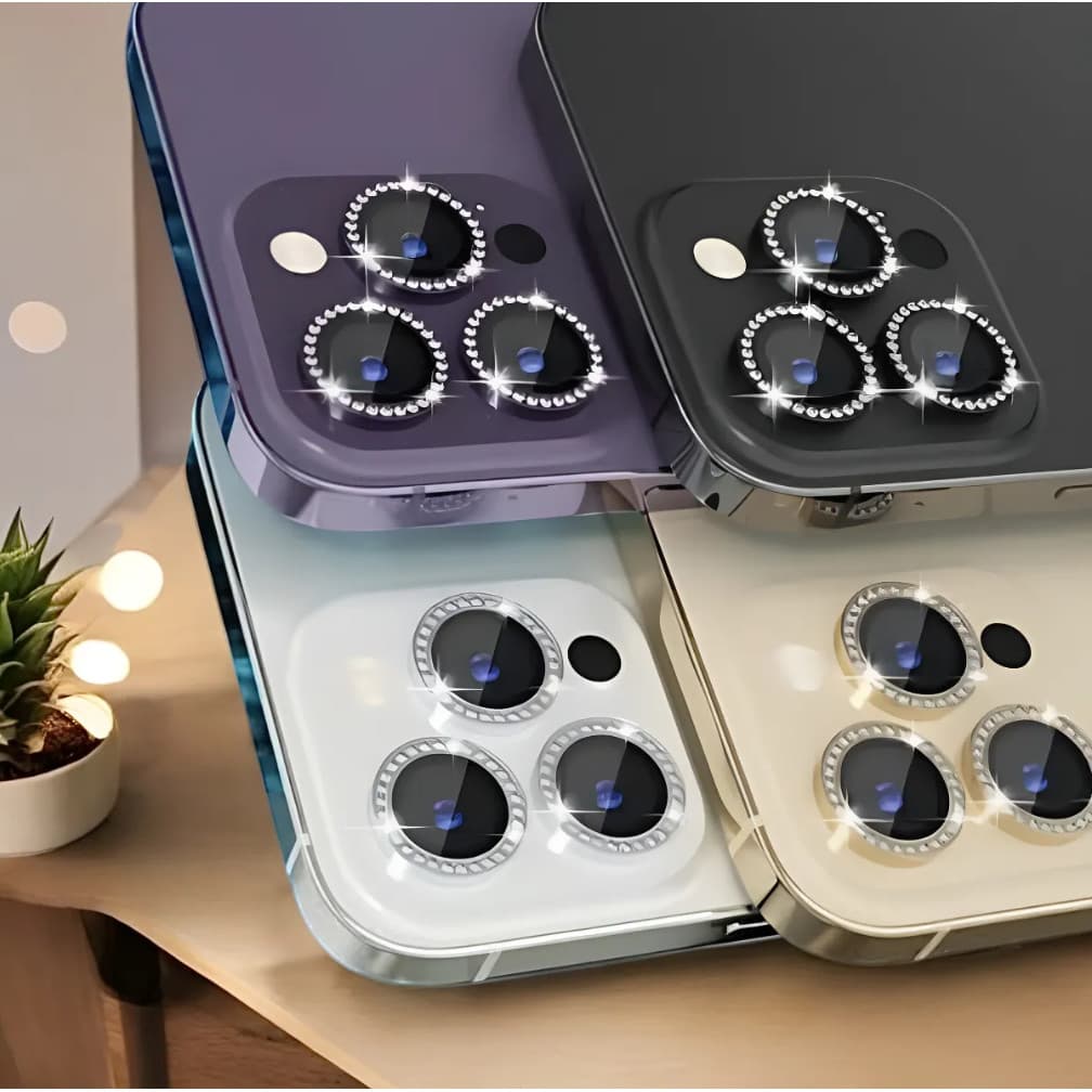 Película De Lente Brilho Glitter Strass Para IPhone 11 12 13 14 15 16 17 PRO MAX