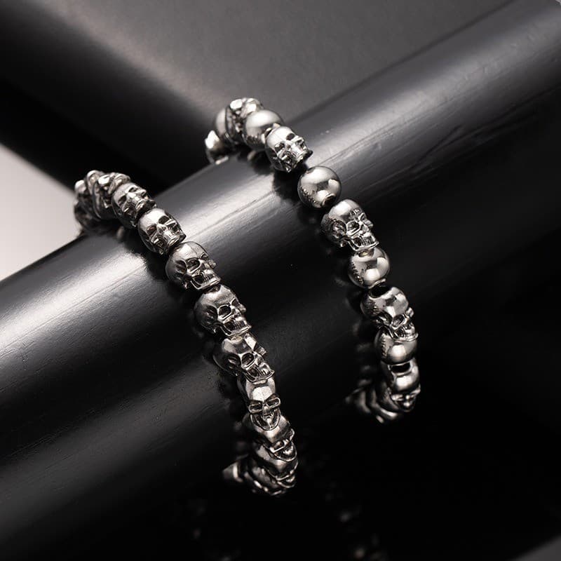 Pulseira De Caveira Gótica Masculina Hip Hop Punk Rock – Tamanho Ajustável