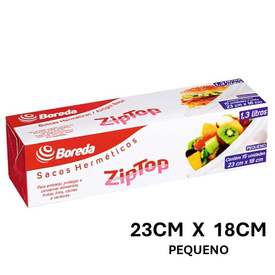 Sacos Herméticos Zip Top com Lacre Abre e Fecha 23cm x18cm - Caixa com 15 unid. Boreda