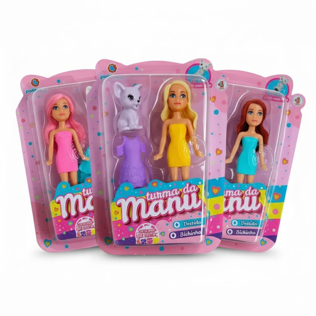 Boneca com cheirinho turma da manu colecionável com acessorio e cachorrinho 9cm