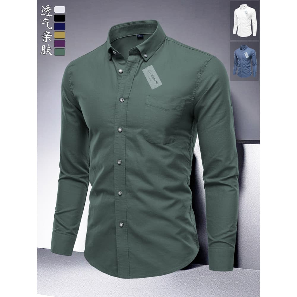 2025 primavera novo estilo Oxford girando puro algodão de manga comprida camisa masculina Casual jaqueta fina fino ajust