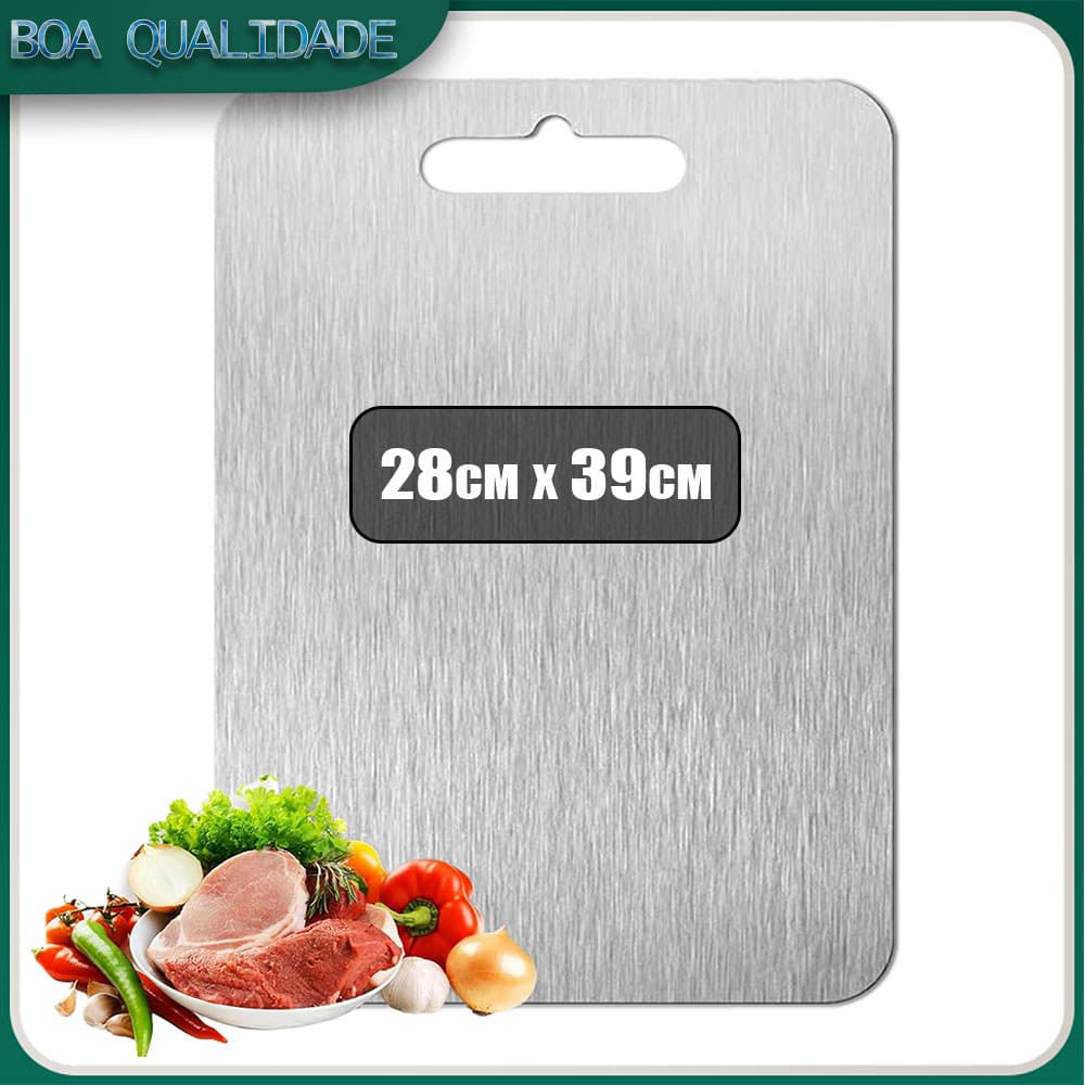 Tábua de corte dupla face em aço inoxidável para alimentos Tábua de corte para carne e produtos hortícolas - 28x39cm