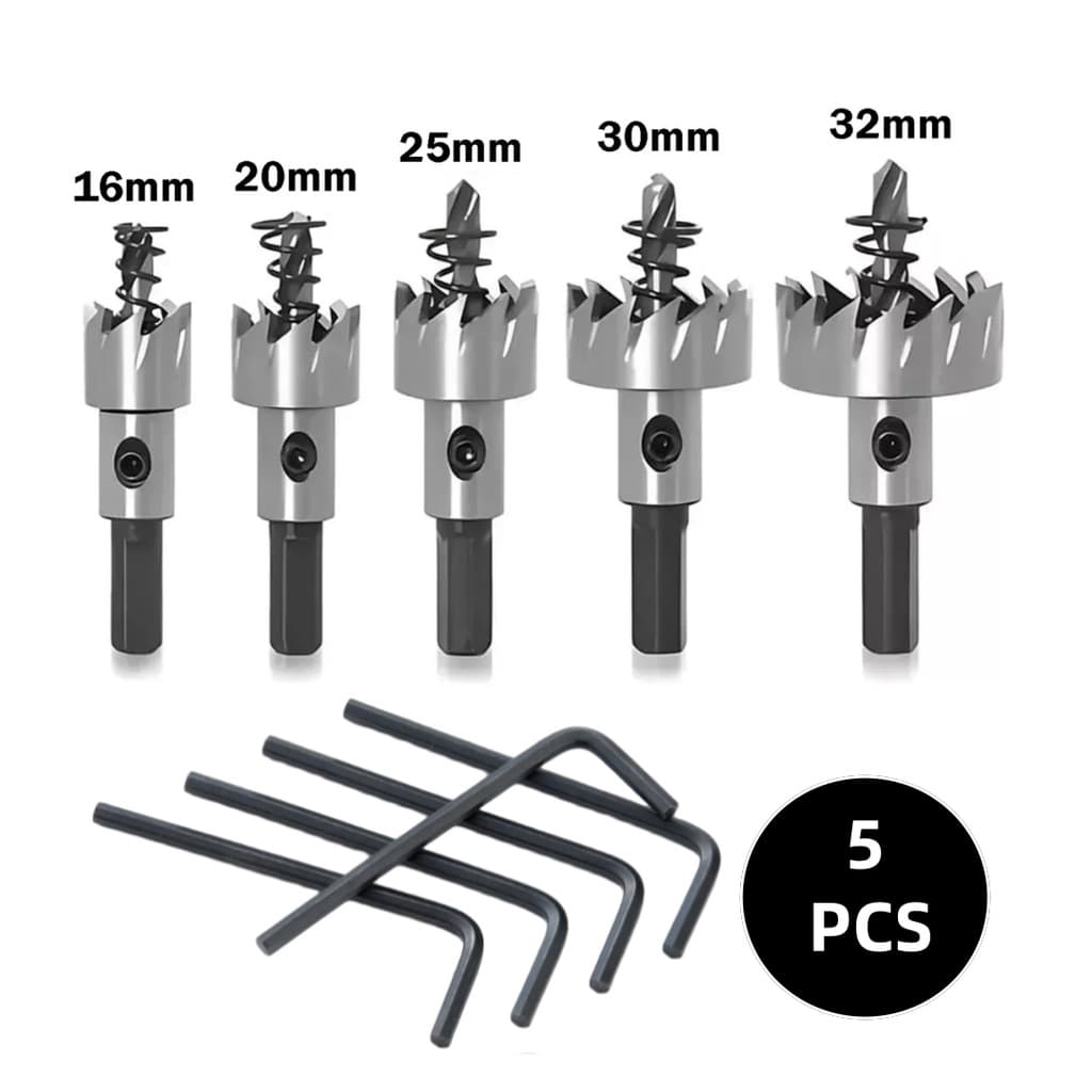 Conjunto de brocas de Metal/ferro (conjunto de 5 peças), especificações: 16/20/25/30/32mm, incluindo: chave de 5 peças,