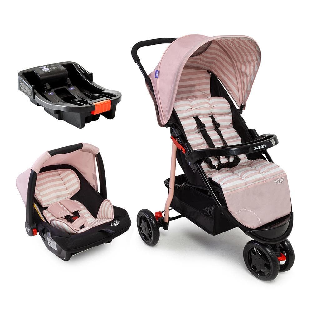 Carrinho Com Bebê Conforto e Base Cosco kids Travel System Trio Toffy Rosa