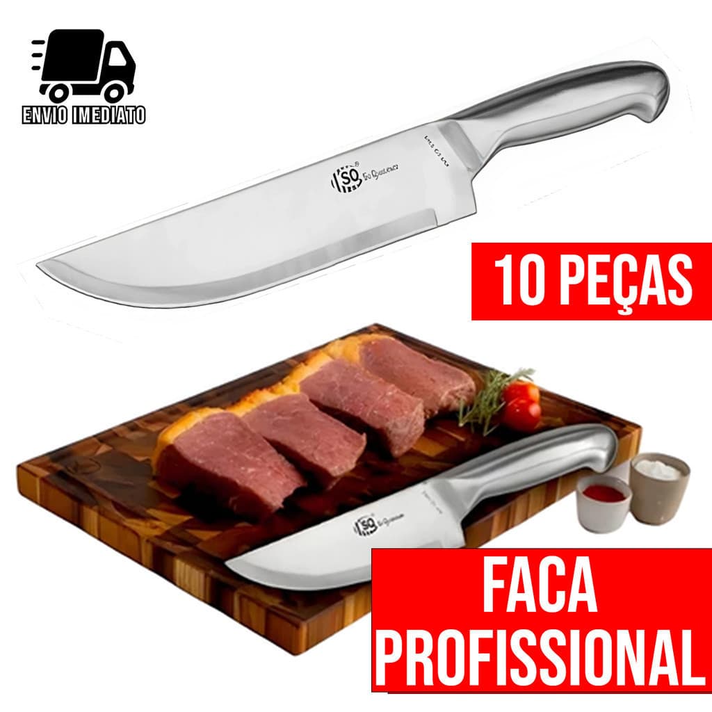 Kit 10 Faca Profissional Inox 6" Faca de Chef Cozinha Afiada Multiuso Alta Qualidade