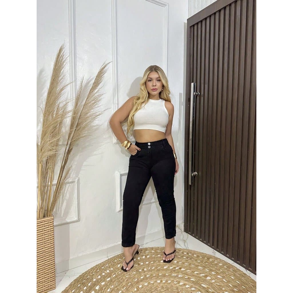 Calça Mom Jeans Elástico Cintura Cós Duplo Confortável Moderna E Cheia De Estilo