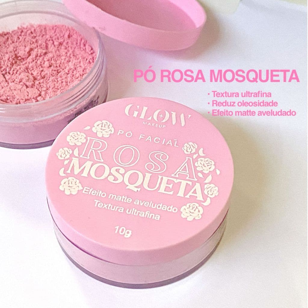 Kit com 12 Pó Solto Rosa Mosqueta Ultra Fino Efeito Matte Glow Makeup