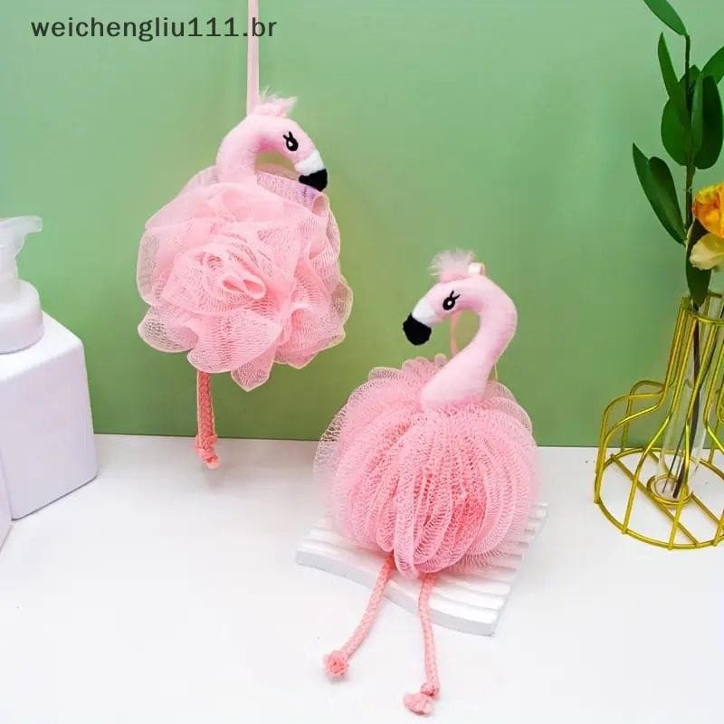 # weicheng Flamingo Esponjas De Banho Animal Crianças Bucha Pufe Malha Brinquedo Esponja Colorida Corpo Purificador Bola
