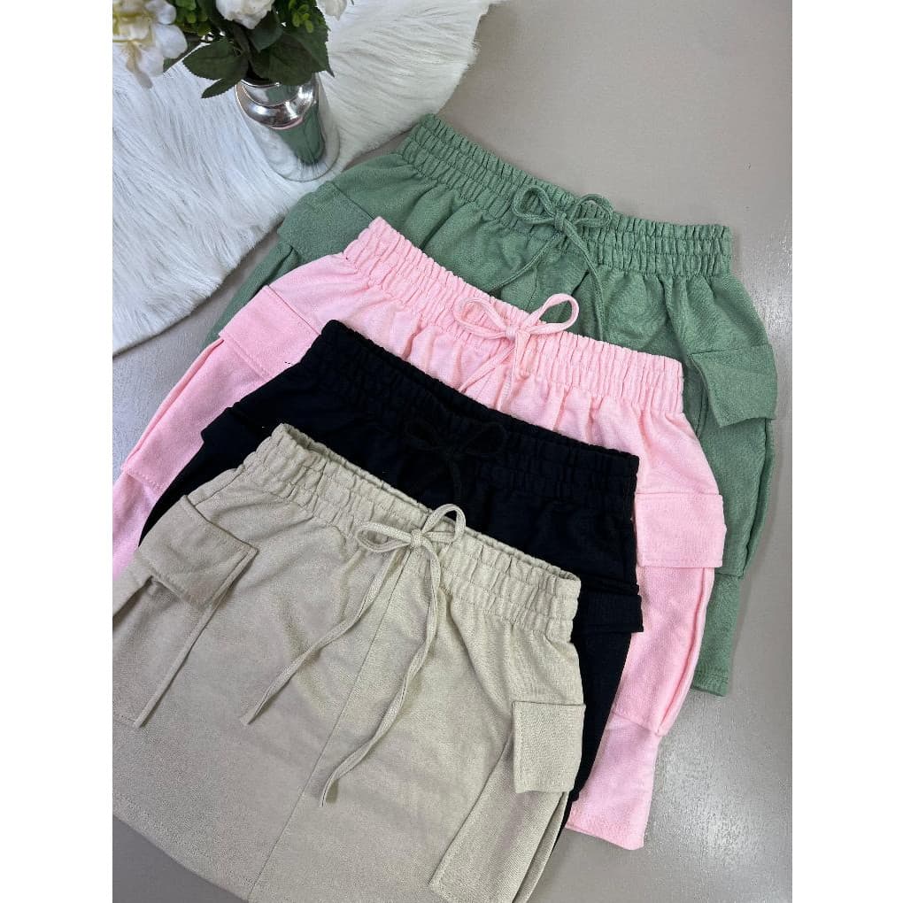 Saia Cargo Feminina Moletom Moletinho Premium Luxo Cintura Alta com Bolsos Confortável verão 2026