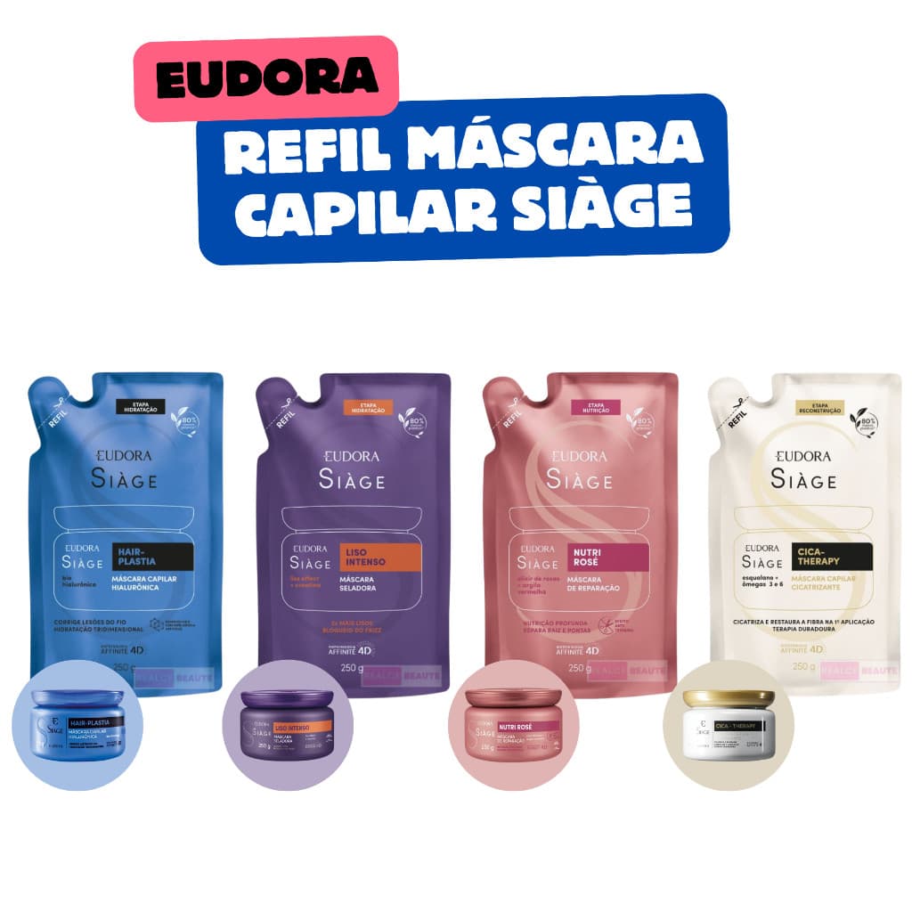 Refil Máscara Capilar Siàge 250g  Eudora -  Liso Intenso, Cica Therapy,  Nutri Rosé, Hair Plastia