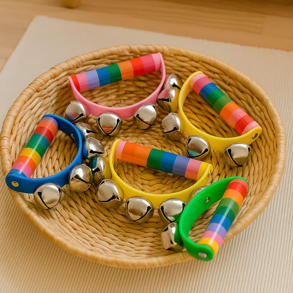 Kit 05 Chocalhos Guizos Instrumento Musical Madeira Colors