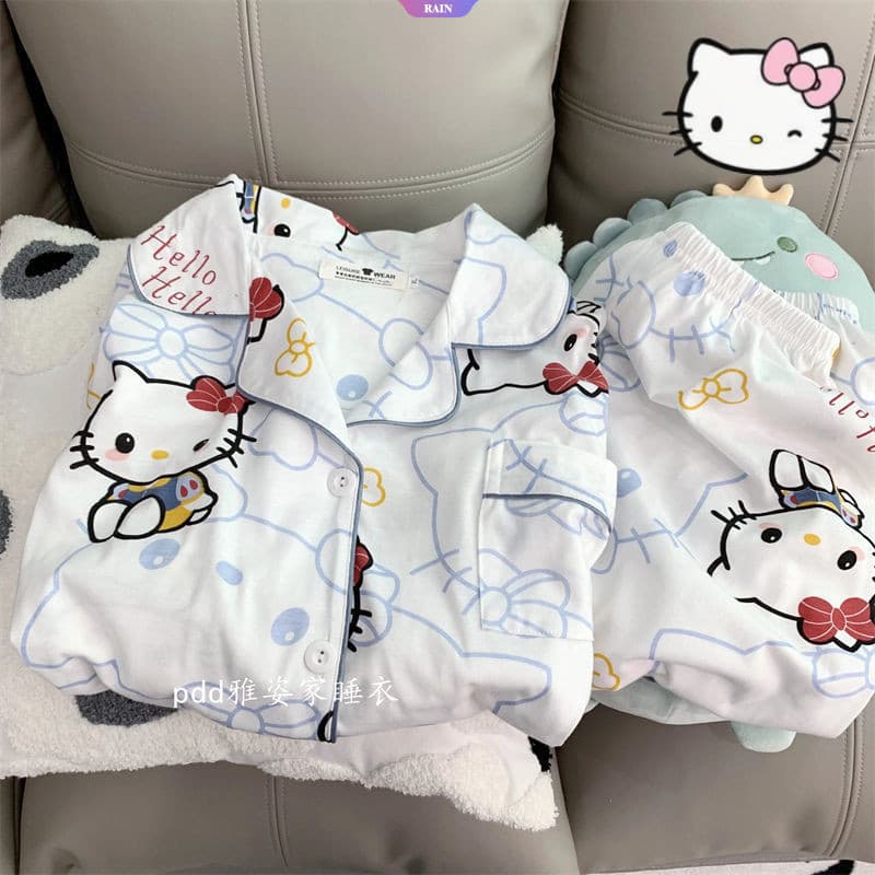 Pijama Feminino De Verão Sanrio HelloKitty Doce E Adorável , Novo Terno De Uso 2024 , Shorts De Manga Curta [Chuva]