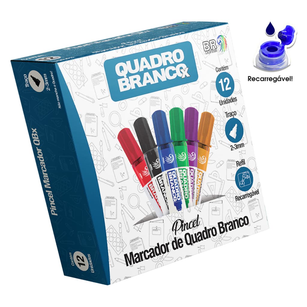 Caixa 12 un. Pincel Marcador de Quadro Branco BRcores - MQBx