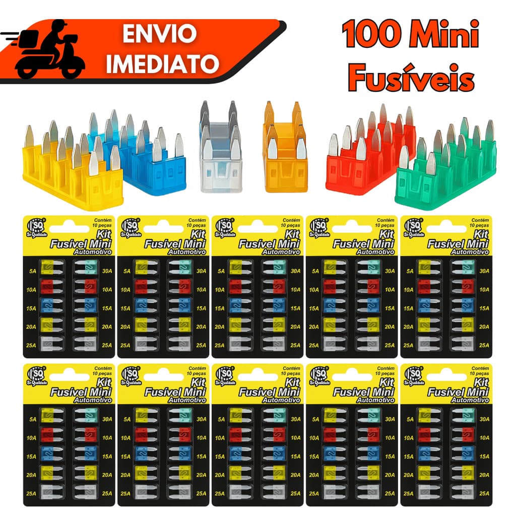 Kit 10/20/30/40/50/100 Fusíveis Automotivos Padrão 12V 24V Carro Moto Mini Fusível Sortido
