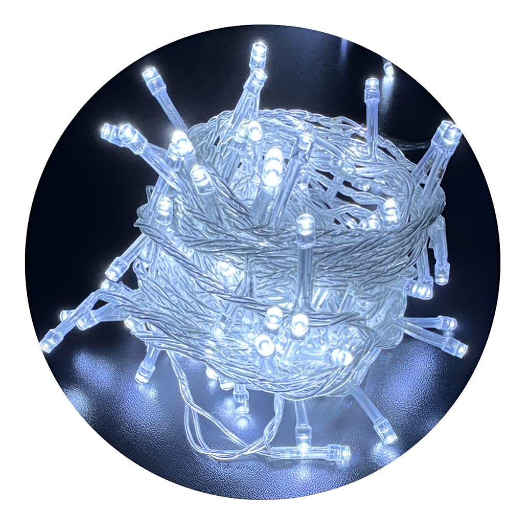 Cordão Pisca Pisca Natalino 10m 100 Leds Branco Frio - Luzes Decorativas Para Árvores Festas Natal Luvin Co