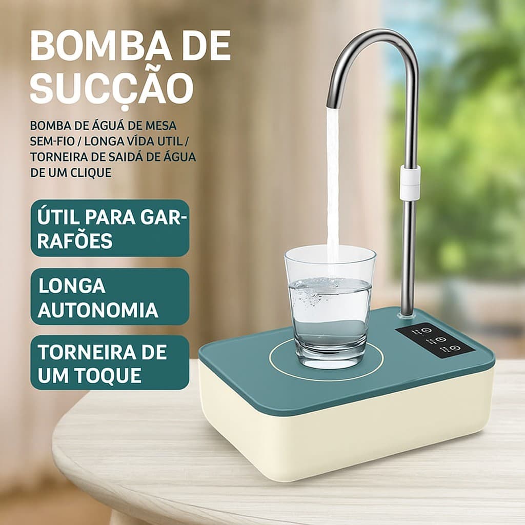 Bomba de Água Elétrica de Mesa Sem Fio – Recarregável USB C/Toque Único Portátil e Silenciosa - Bingo