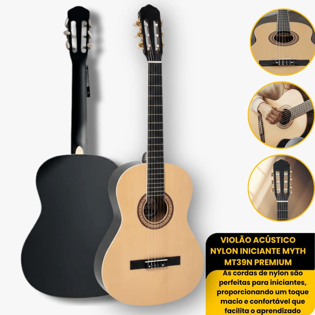 Violão Musical Myth Adulto Cordas Nylon e Aço Acústico Para Iniciantes