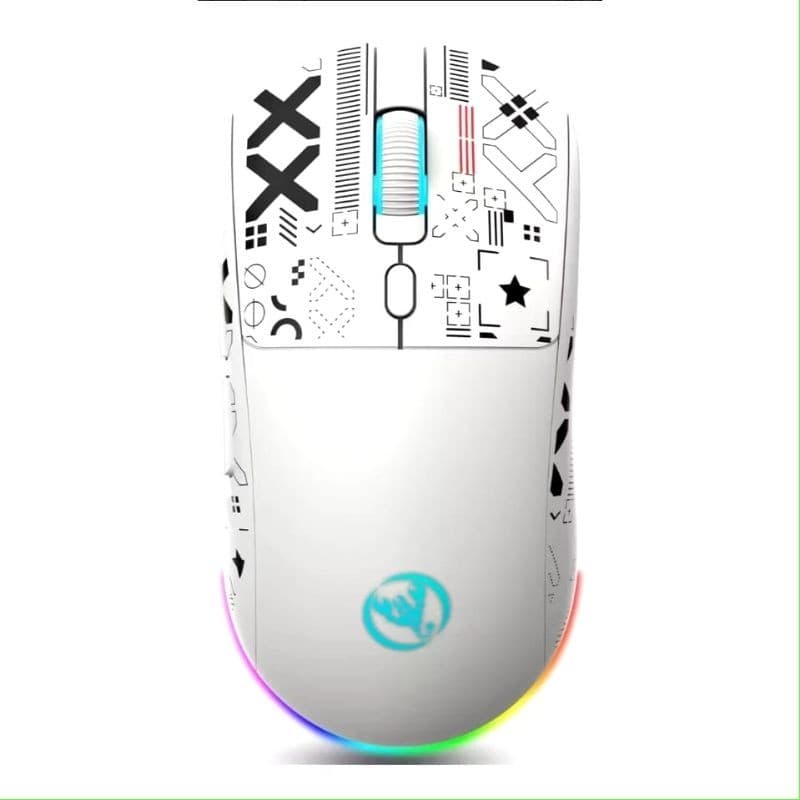 Mouse Gamer Sem Fio HXSJ T90 - Recarregável, RGB, 3600 DPI, Conexão Dupla (Bluetooth/2.4G), Cor Branca