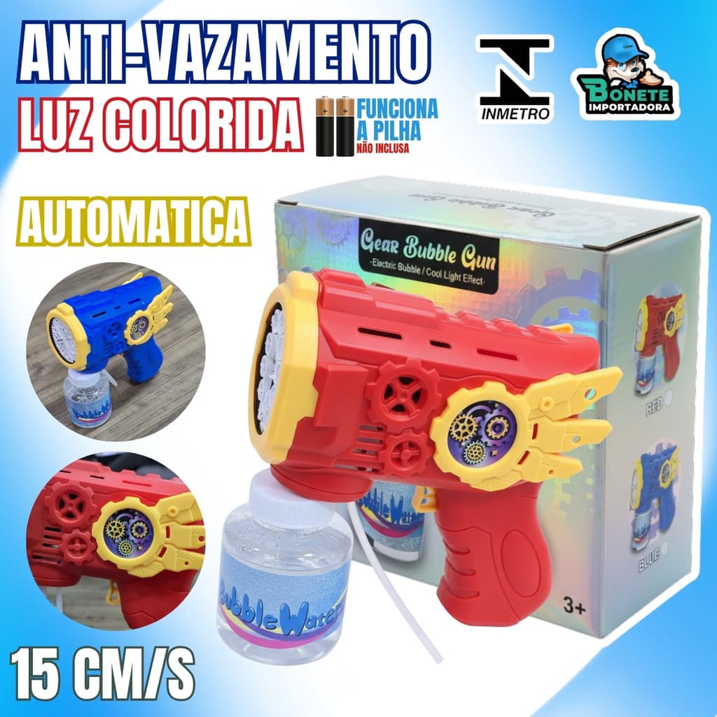 Pistola de Bolhas Infantil 15cm Automática com Luz Colorida e Refil – Brinquedo Divertido