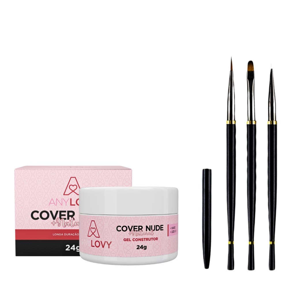 Kit Anylovy Gel Cover Nude + Natural Com 3 Pinceis Unhas