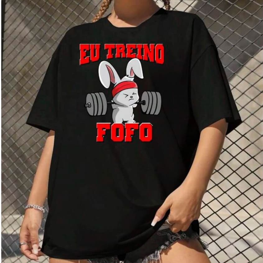 Camiseta Básica Eu Treino Fofo Feminina Masculina Básica Algodão Camisa T shirt Unissex