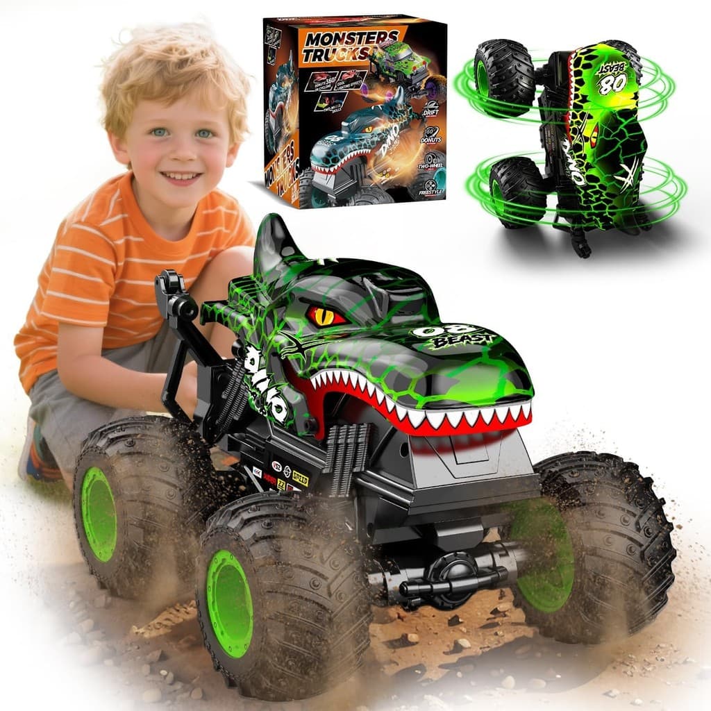Brinquedos Monster Truck Para Crianças , 1 : 20 Dinosaur Toys RC Car Com 360 ° Spins & Drifting , Caminhões Monstros Tod