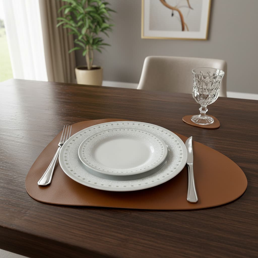 Kit 4 Jogo Americano Em Couro Para Mesa De Jantar Premium