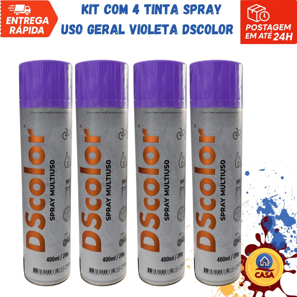 Tinta Spray Uso Geral Violeta DSColor - Kit com 4 unidades