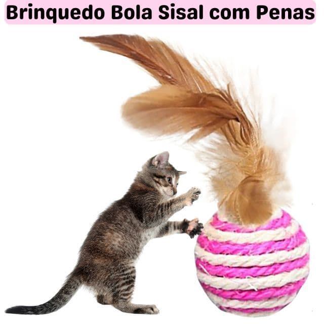 Brinquedo Bola de Sisal com Catnip e Penas para Gatos