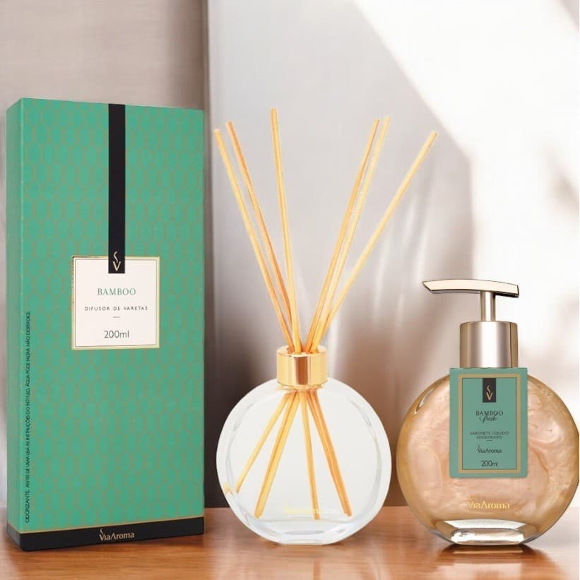 Kit Via Aroma - Difusor de Varetas + Sabonete Líquido Desodorante Via Aroma - 200ml