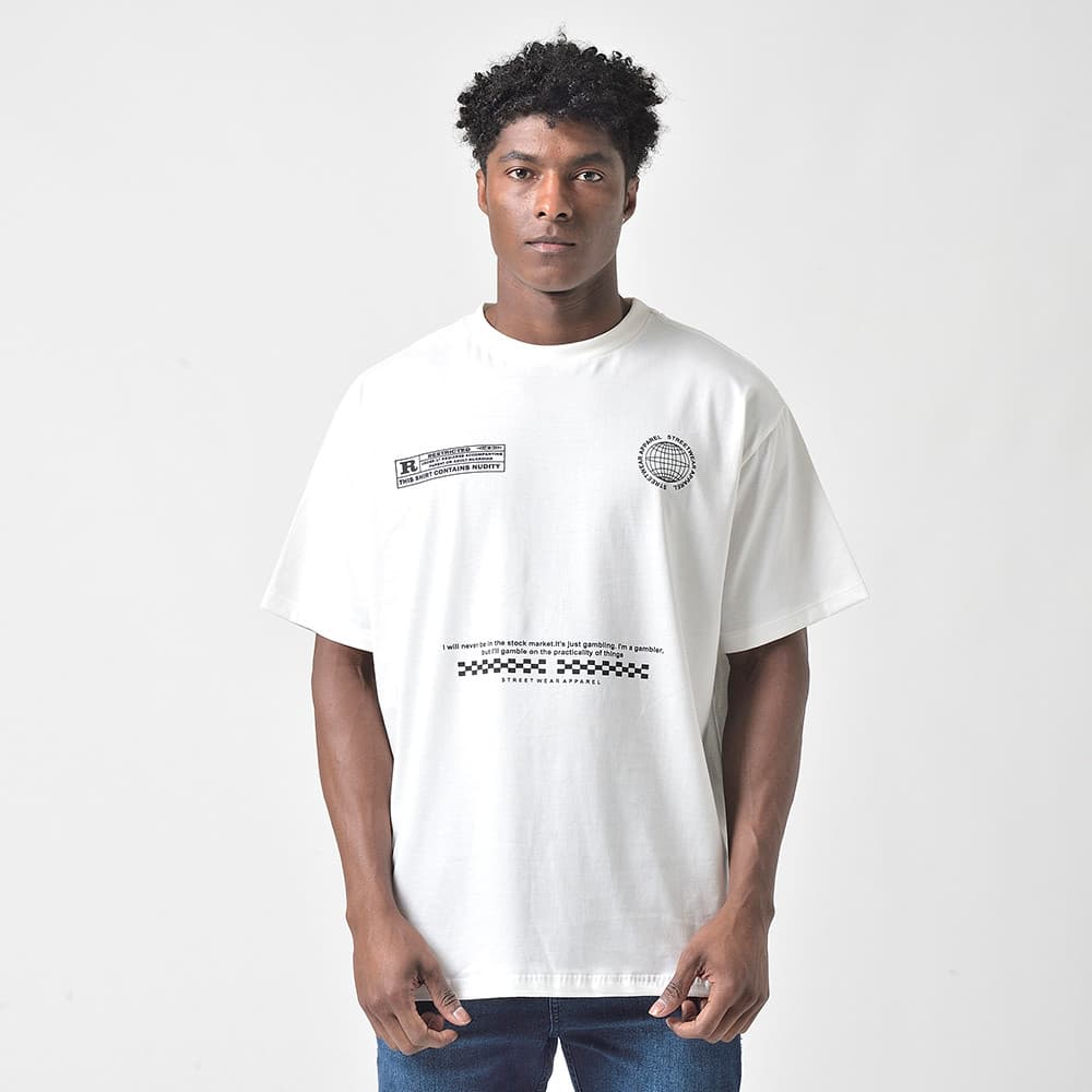 Camiseta Masculina Oversized Estampada Gambler Off White