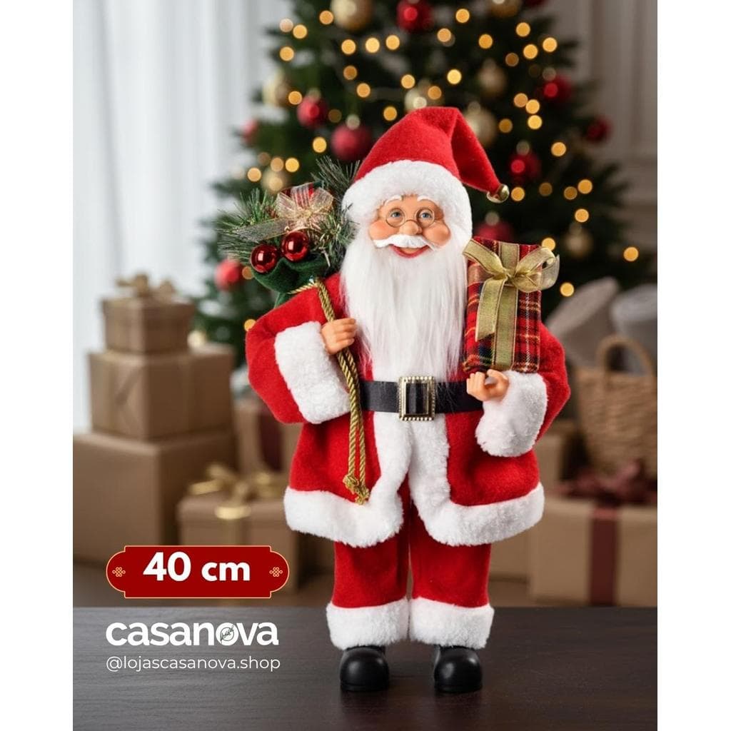 Papai Noel em Pé 40cm Vermelho/Branco – Decoração Natalina Premium